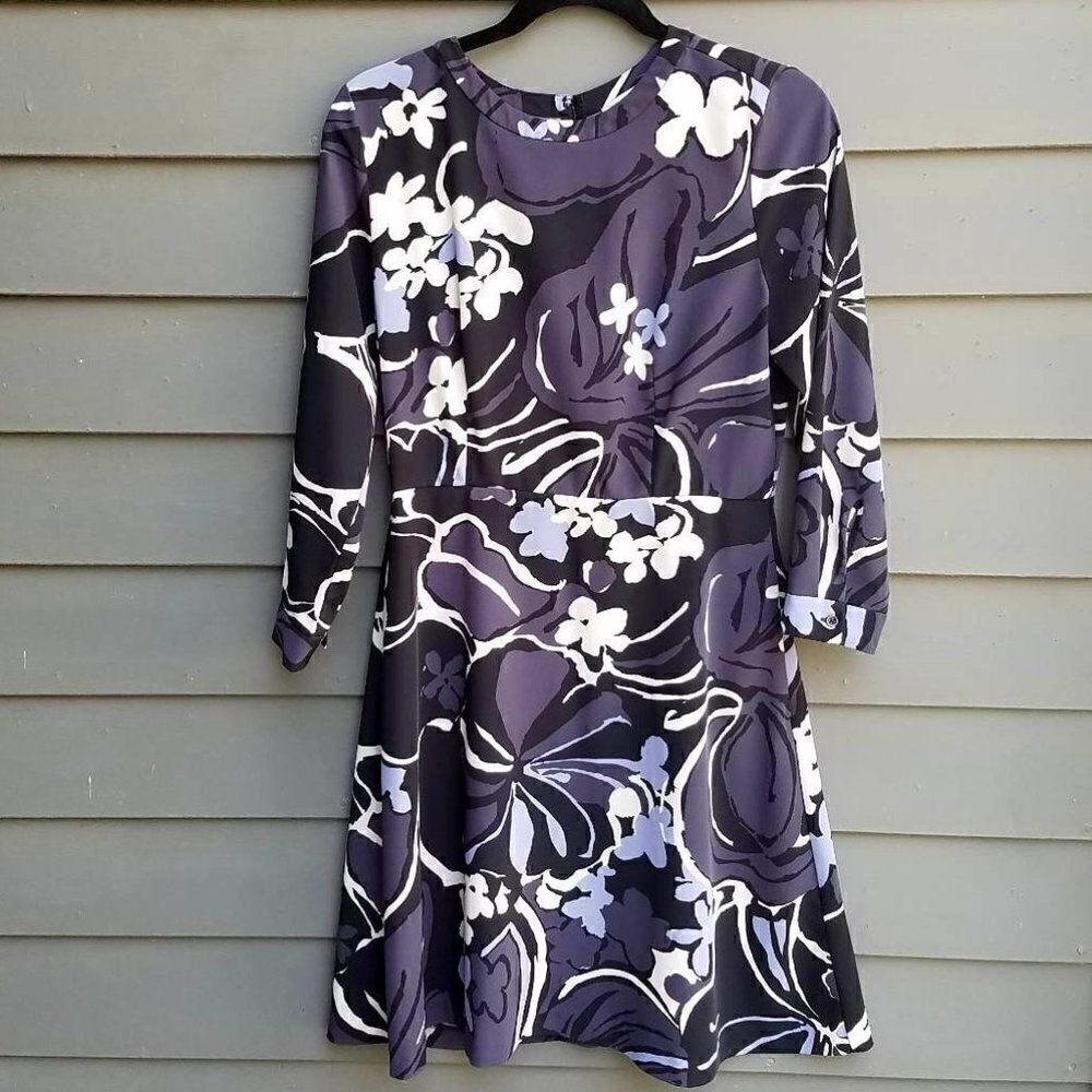 Loft Blue/Black/White Floral Dress Size 6